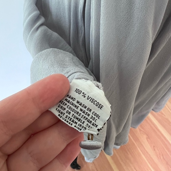 Anthropologie GHOST London Bell Sleeve Light Blue Gray Dress Button Back - Picture 9 of 9